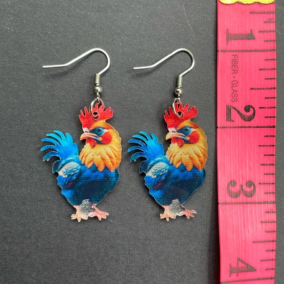 Farm Rooster Animal Earrings New Pierced Pair Bird Farm Animal Unisex Adult Kids - Picture 3 of 4